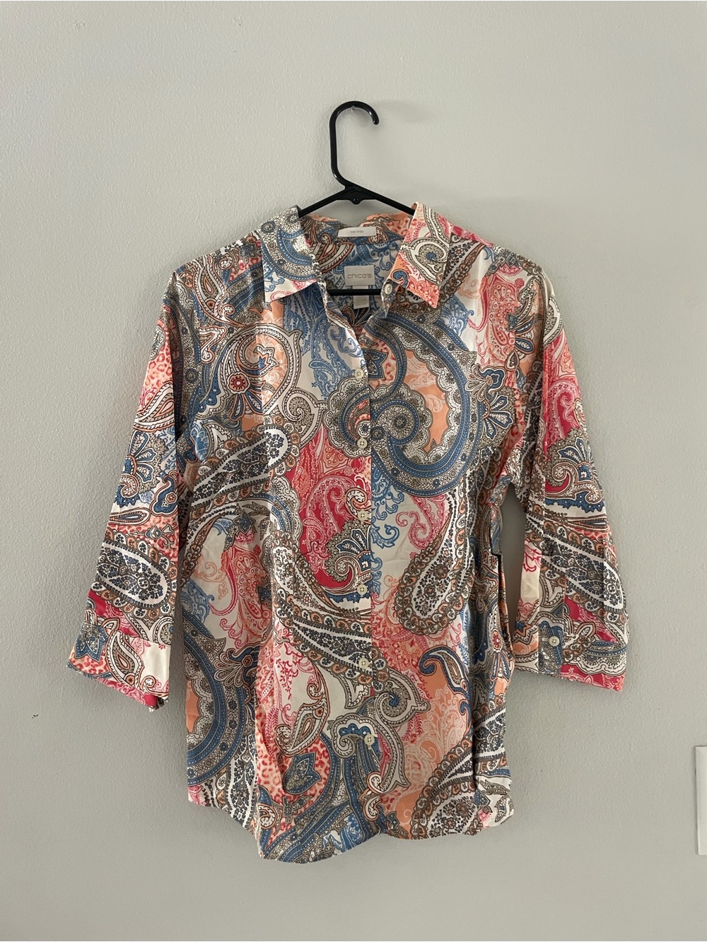 Chico's Multicolor Paisley Button-Down 3/4 Sleeve Shirt